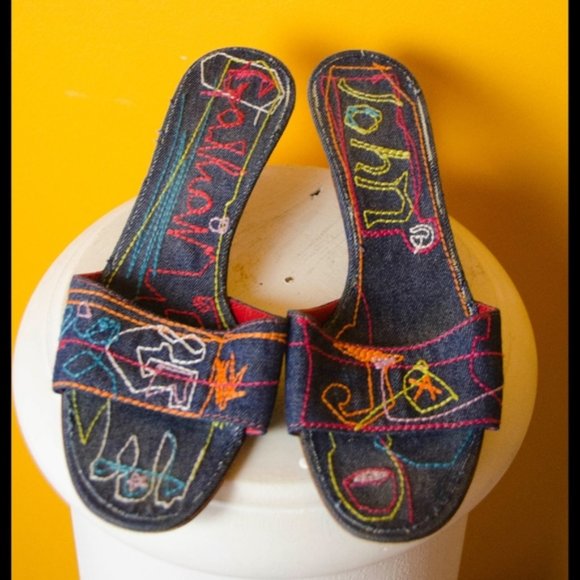 John Galliano Shoes - Woman's John Galliano Embroidered Denim Mules